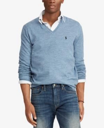 Polo Ralph Lauren Merino Wool V-neck Sweater In Blue