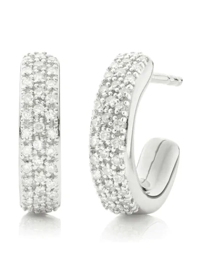 Monica Vinader Fiji Mini Hoop Silver And Diamond Earrings In Silver