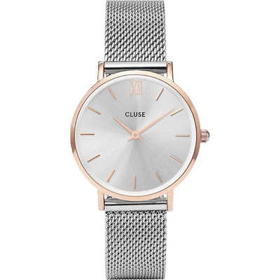 Cluse Cl30025 Minuit Stainless Steel Mesh Watch In Silver/gold