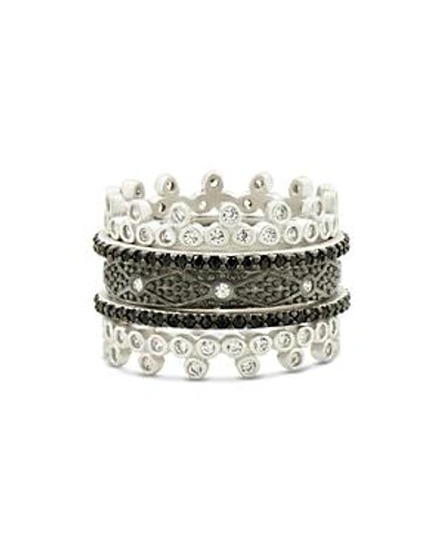 Freida Rothman Industrial Finish 5-set Stackable Rings In Black/ Silver