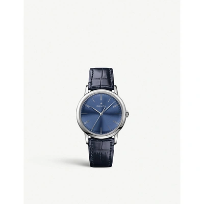 Zenith 03.2290.679/51.c700 Elite Classic Stainless Steel And Leather Watch In Silver / Blue