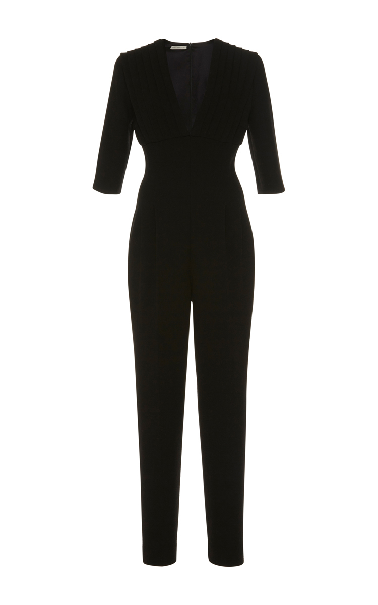 Emilia Wickstead Bela V-neck Wool-crepe Jumpsuit In Black | ModeSens