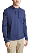 Polo Ralph Lauren Player Logo Hooded Long Sleeve T-shirt In Navy