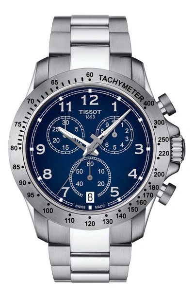 Tissot V8 Chronograph Bracelet Watch, 42.5mm In Silver/ Blue/ Silver