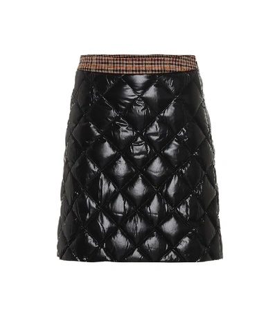 Moncler Quilted Down-fill Skirt W/ Plaid Trim In Black