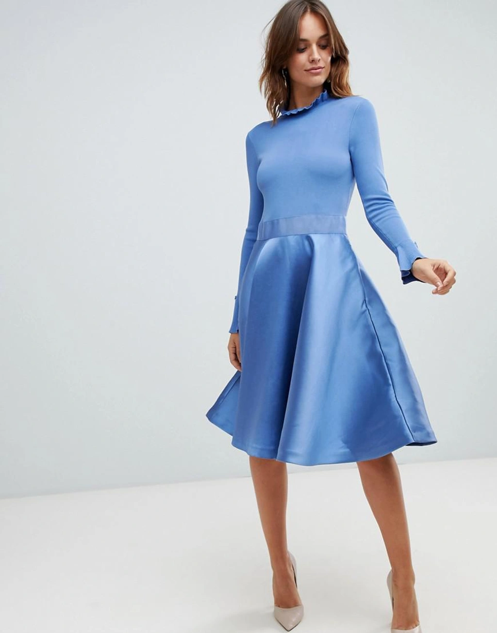 zadi knitted frill full skirt dress Ted Baker Neck Midi - Blue Skater dress