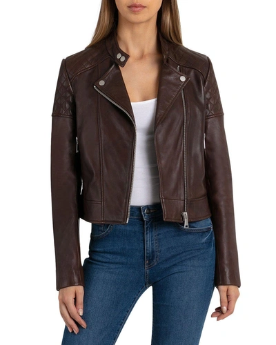 Bagatelle . Nyc Quilted Leather Moto Jacket In Chestnut