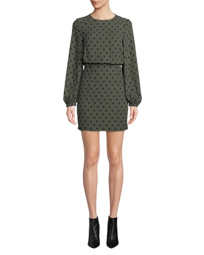 Fame And Partners The Rivera Polka Dot Long-sleeve Dress In Olive