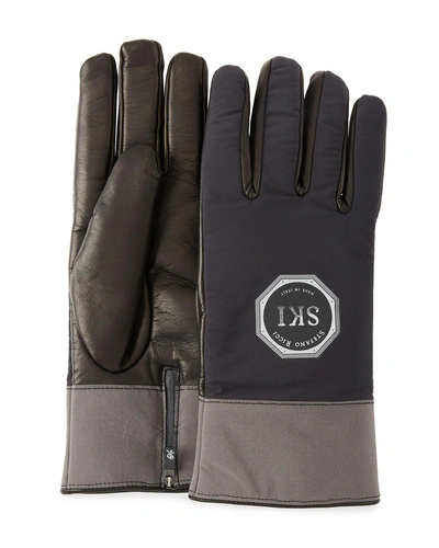 Stefano Ricci Men's Logo-embossed Two-tone Lambskin Gloves In Gray