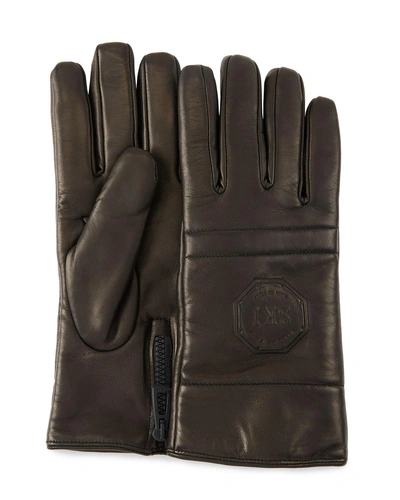 Stefano Ricci Men's Logo-embossed Lambskin Gloves In Black