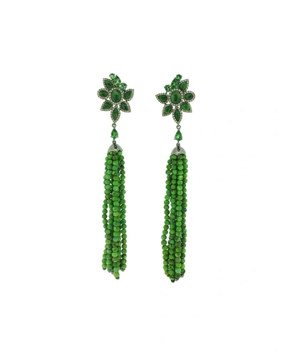 Wendy Yue 18k White Gold Green Turquoise Tassel Earrings