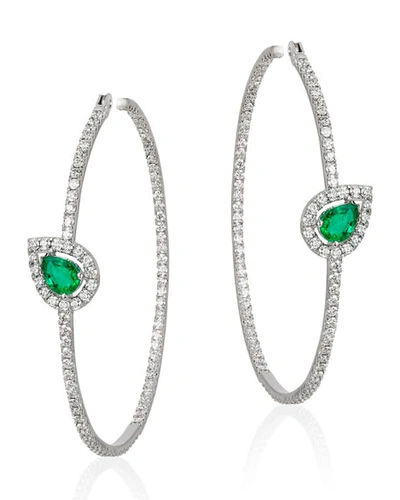Andreoli 18k White Gold, Emerald & Diamond Hoop Earrings