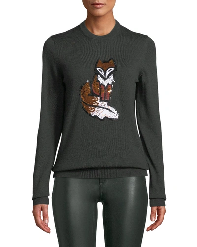 Markus Lupfer Mia Sequin Fox Wool Pullover Sweater In Forest