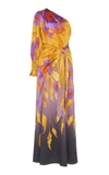 Peter Pilotto One-shoulder Floral-print Silk-blend Maxi Dress In Purple