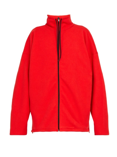 Balenciaga Oversized Embroidered Fleece Jacket In Red