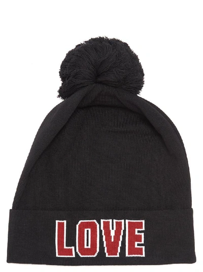 Dolce & Gabbana Love Pom Pom Beanie In Black