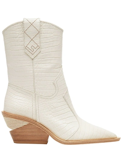 Fendi 60mm Embossed Croc Cowboy Boots In White