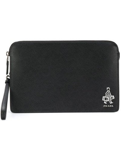 Prada Shopper Plaque Pouch - Black In Black