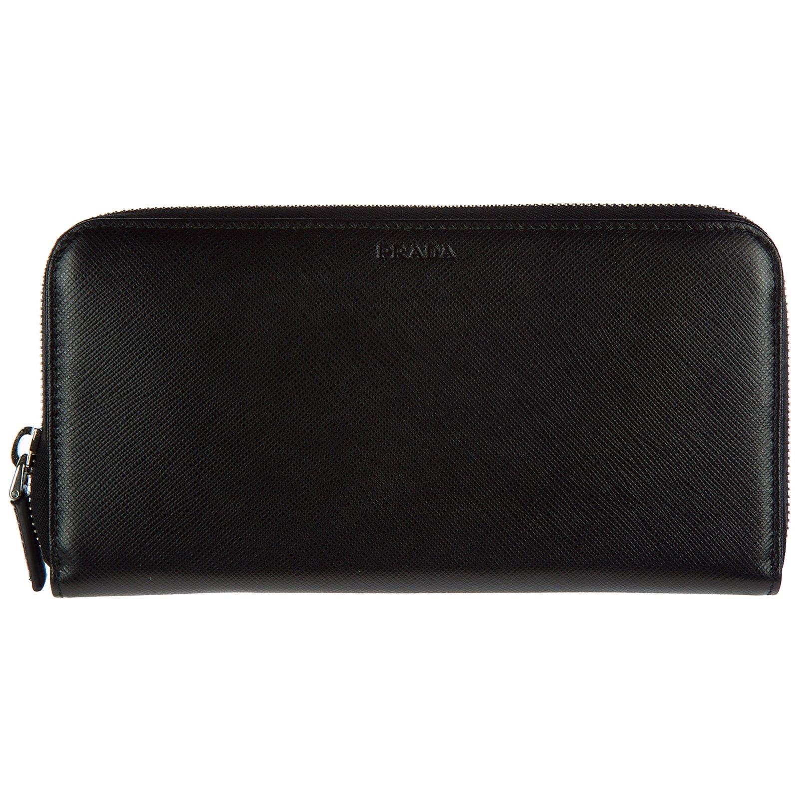 Prada Leather Zip Around Wallet In Black | ModeSens