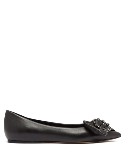 Isabel Marant Laagly Crystal-buckle Leather Flats In Black
