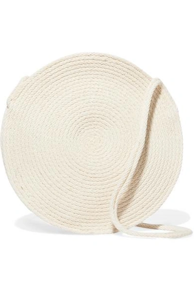 Catzorange Circle Small Woven Cotton Shoulder Bag In Cream