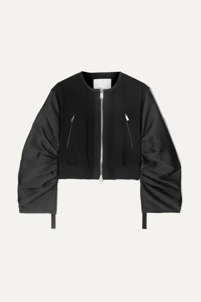 3.1 Phillip Lim / フィリップ リム Shirred Cropped Crepe And Taffeta Bomber Jacket In Black
