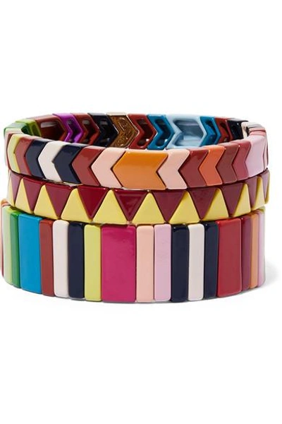 Roxanne Assoulin Picnic Blanket Set Of Three Enamel Bracelets In Yellow