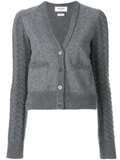 Thom Browne Cable Knit V-neck Cardigan - Grey
