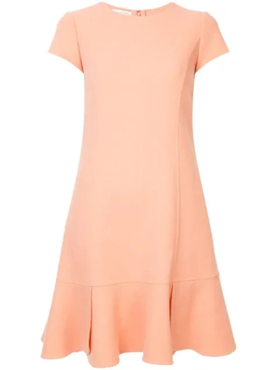 Oscar De La Renta Short-sleeve Wool-blend Shift Dress W/ Side Pleats In Pink