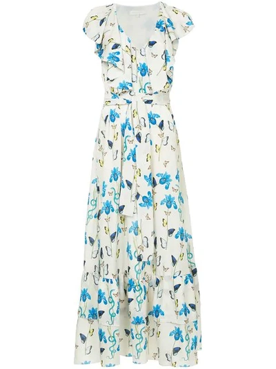 Borgo De Nor Floral Printed Flared Dress In Iris/bianco