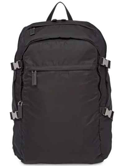 Prada Technical Fabric And Saffiano Leather Backpack In Black