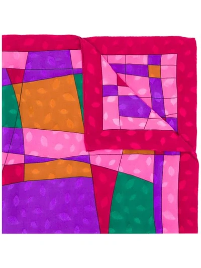Pre-owned Pierre Cardin Vintage 180's Geometric Print Scarf In Red, Purple, Green And Brown