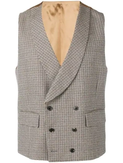 Gabriele Pasini Houndstooth Waistcoat - Brown