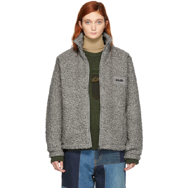 Napa By Martine Rose Shearling Zipped Jacket In Med Grey | ModeSens