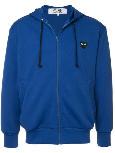 Comme Des Garçons Play Logo-patch Zip-up Hoodie In Blue