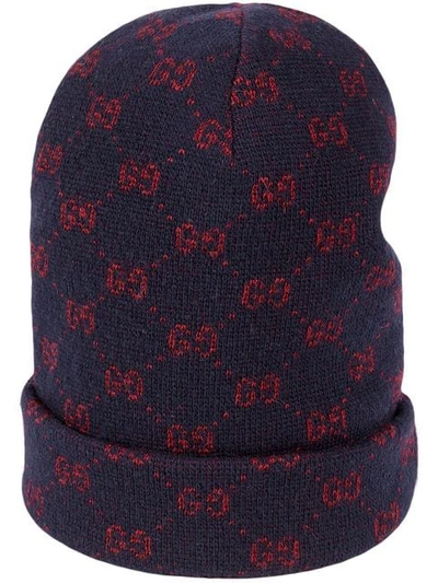 Gucci Gg Knit Alpaca & Wool Cap - Blue In Navy/red