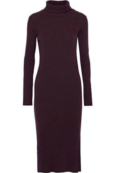 Iris & Ink Woman Tyra Ribbed Merino Wool Turtleneck Dress Burgundy