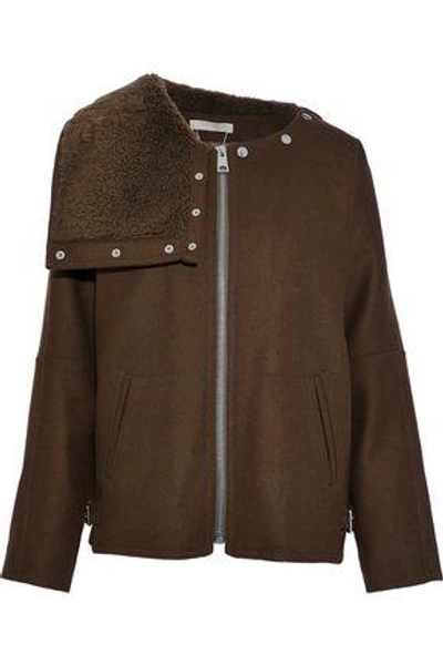 Vanessa Bruno Woman Shearling-paneled Wool-blend Jacket Brown