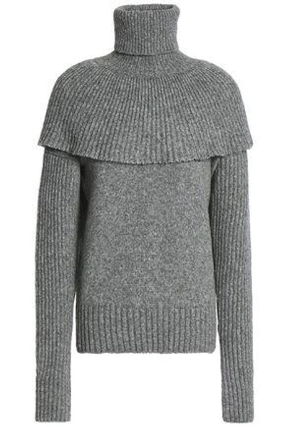 Agnona Woman Layered Knitted Turtleneck Sweater Gray