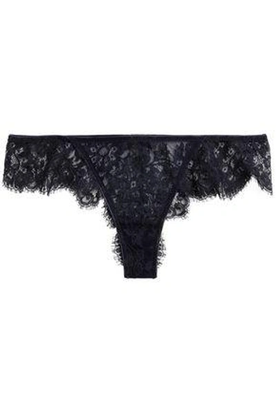 I.d. Sarrieri Woman Scalloped Lace Low-rise Thong Midnight Blue