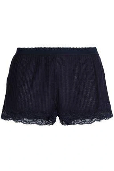Stella Mccartney Lace-trimmed Ribbed Jersey Pajama Shorts In Navy