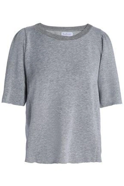 Velvet By Graham & Spencer Woman Gathered Mélange French Terry Top Light Gray