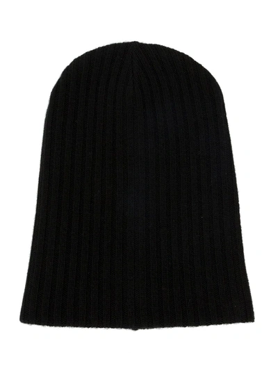 The Elder Statesman Cashmere Ribbed Beanie Hat In Black