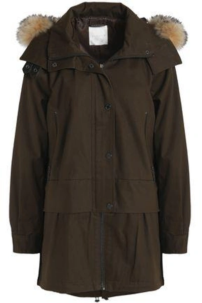 Ashley B. Shearling-trimmed Cotton Hooded Jacket In Army Green