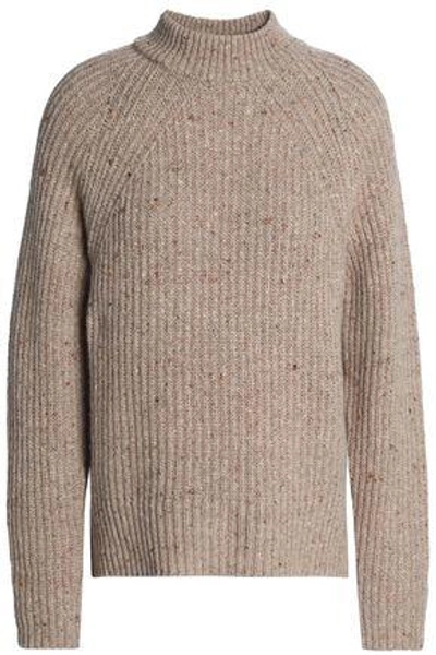 Agnona Woman Ribbed Wool And Cashmere-blend Sweater Beige