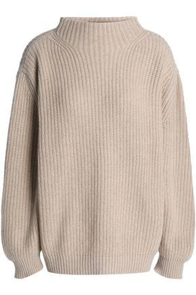 Agnona Woman Ribbed Cashmere Sweater Beige