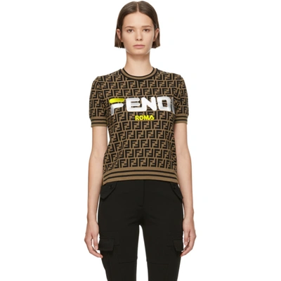 Fendi Sport Logo Short Sleeve Sweater In F159p Brown