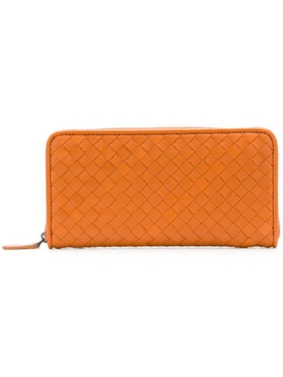 Bottega Veneta Intrecciato Weave Zip-around Wallet In Orange