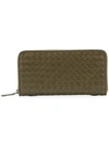 Bottega Veneta Intrecciato Weave Zip-around Wallet In Green