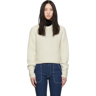Chloé Crewneck Raglan-sleeve Cable-knit Wool-cashmere Pullover In White